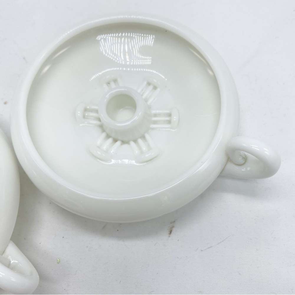 Fenton Vintage Milk Glass Chamber Candlestick Holders Finger Loop Set of 2 - Picture 3 of 9